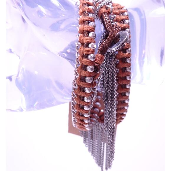 NWT Lee Angel Women's Burgundy Stud and Chain Wrap Toggle Bracelet Set NWT 120 - Picture 5 of 5